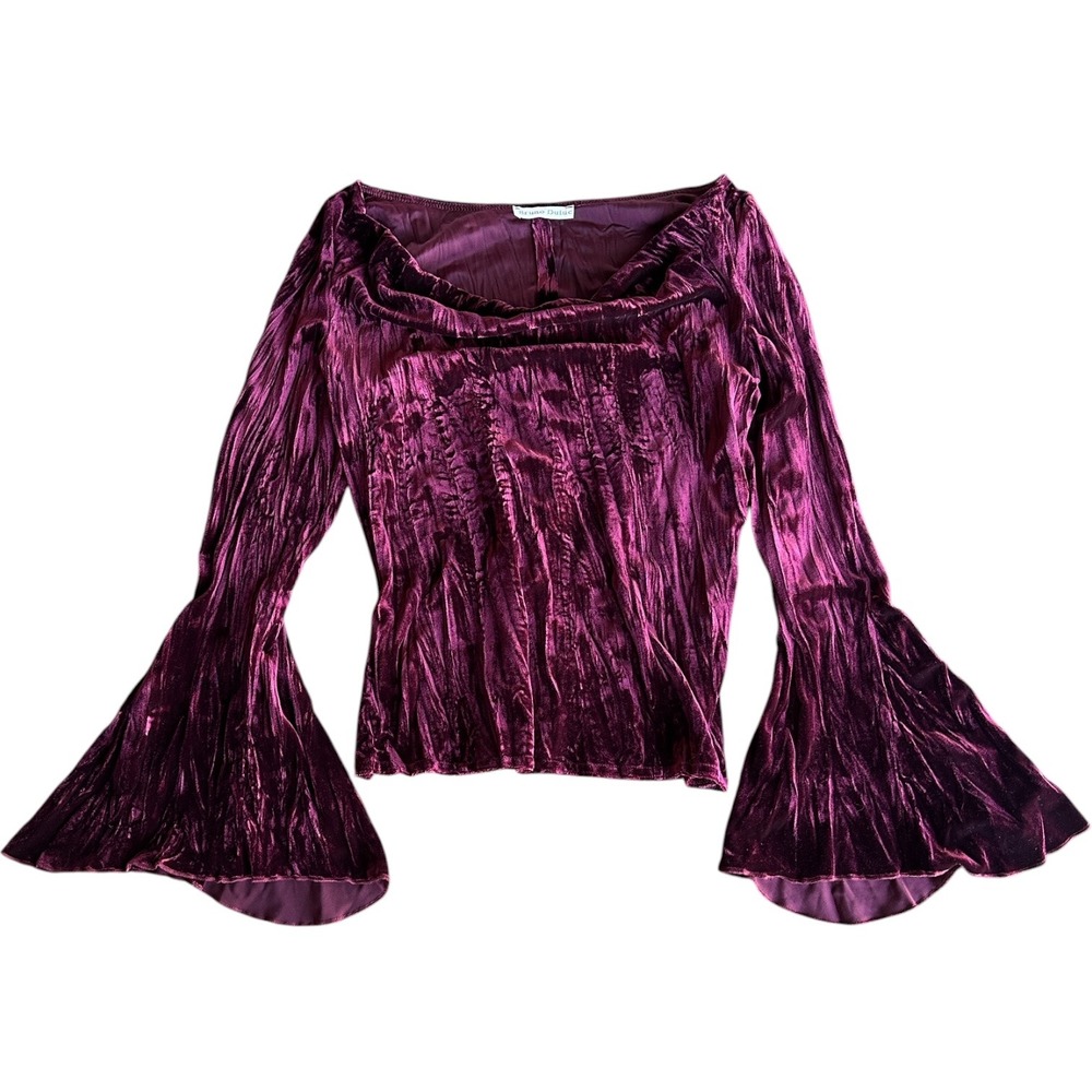 Vintage 90s y2k bell sleeve velvet top goth grunge whimisgoth - Picture 2 of 10